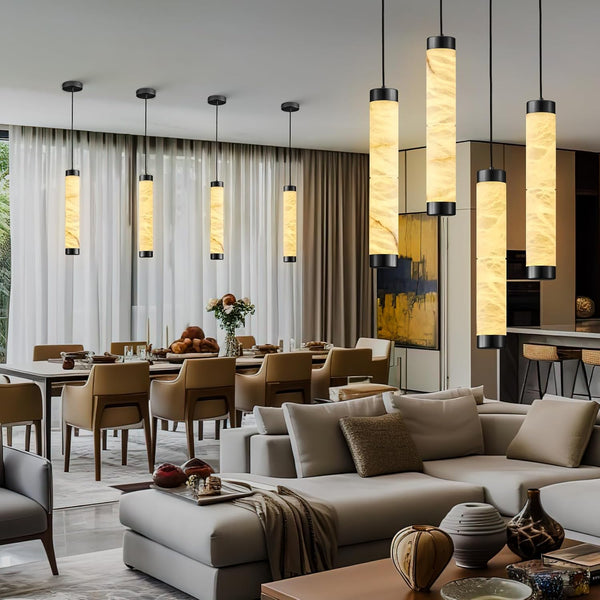 Modern Spanish Alabaster Pendant Light – Long Single Head Design
