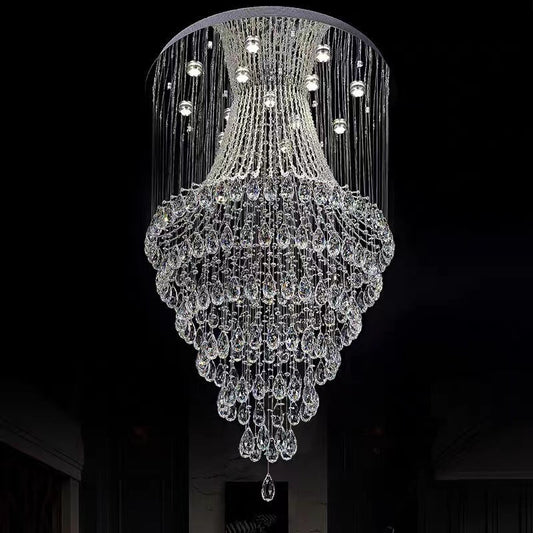 Crystal Raindrop Tiers Floating Chandelier For Foyer/Entryway/Staircase-Kavker