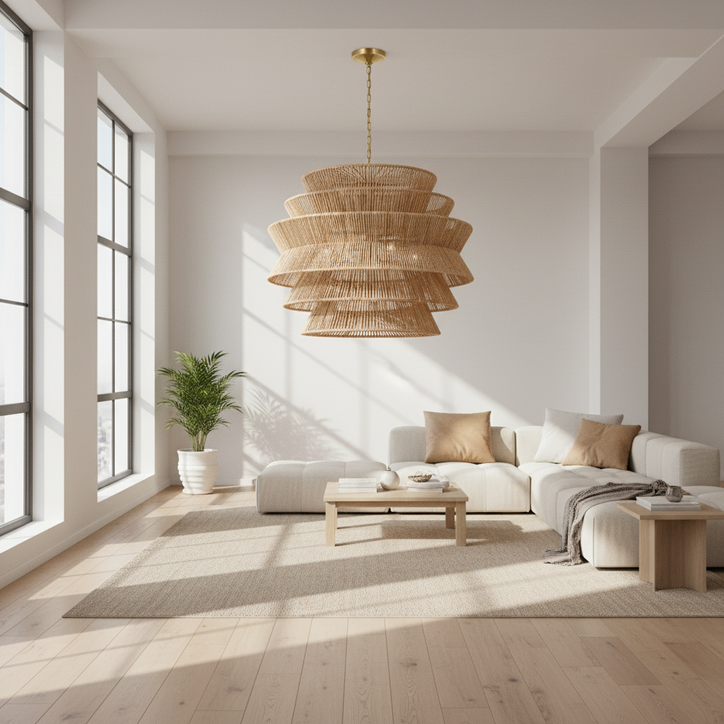 Antigua Drum Rattan Chandelier