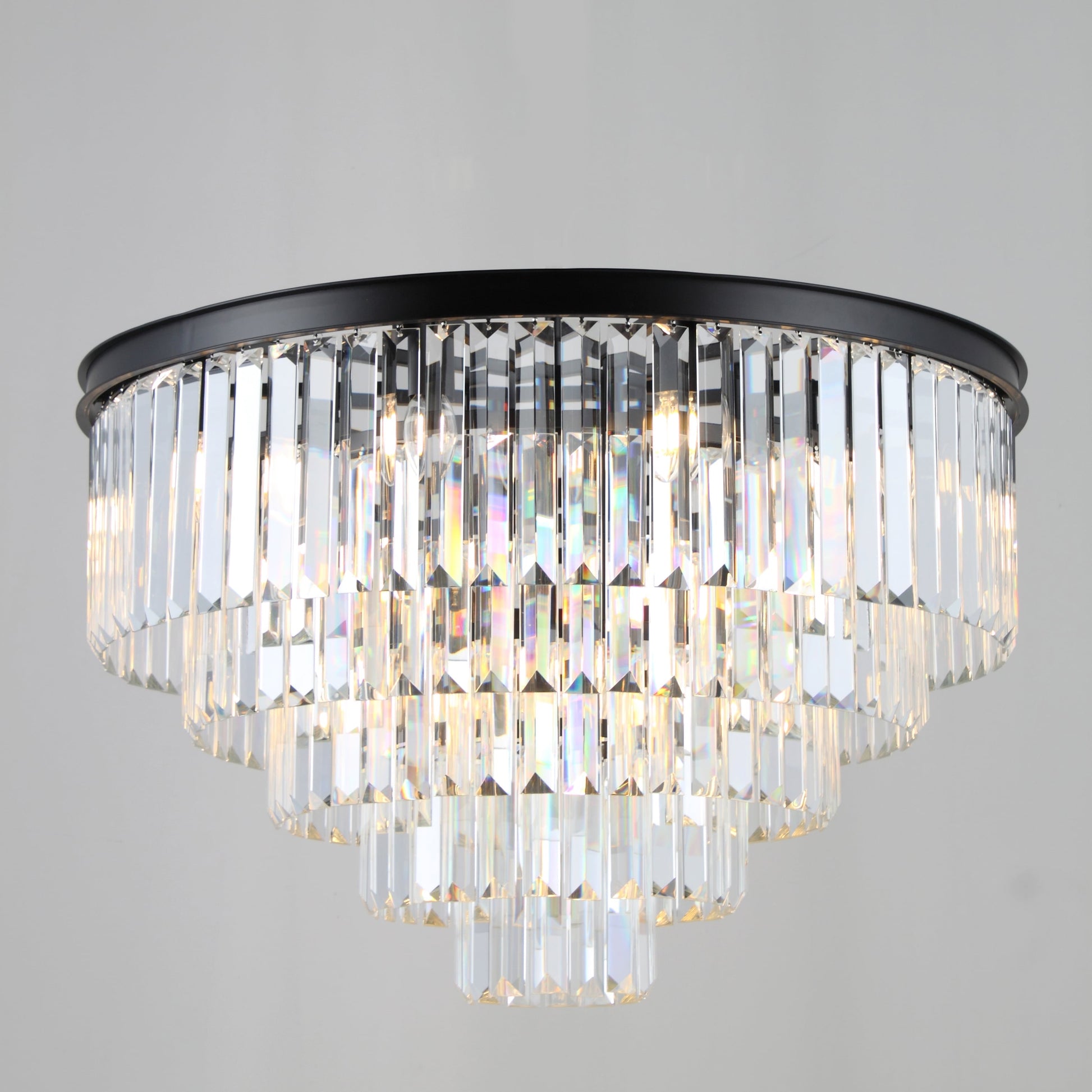 Flush-mount Odeon Round Tiered Crystal Fringe Chandelier Collection - Kavker - 