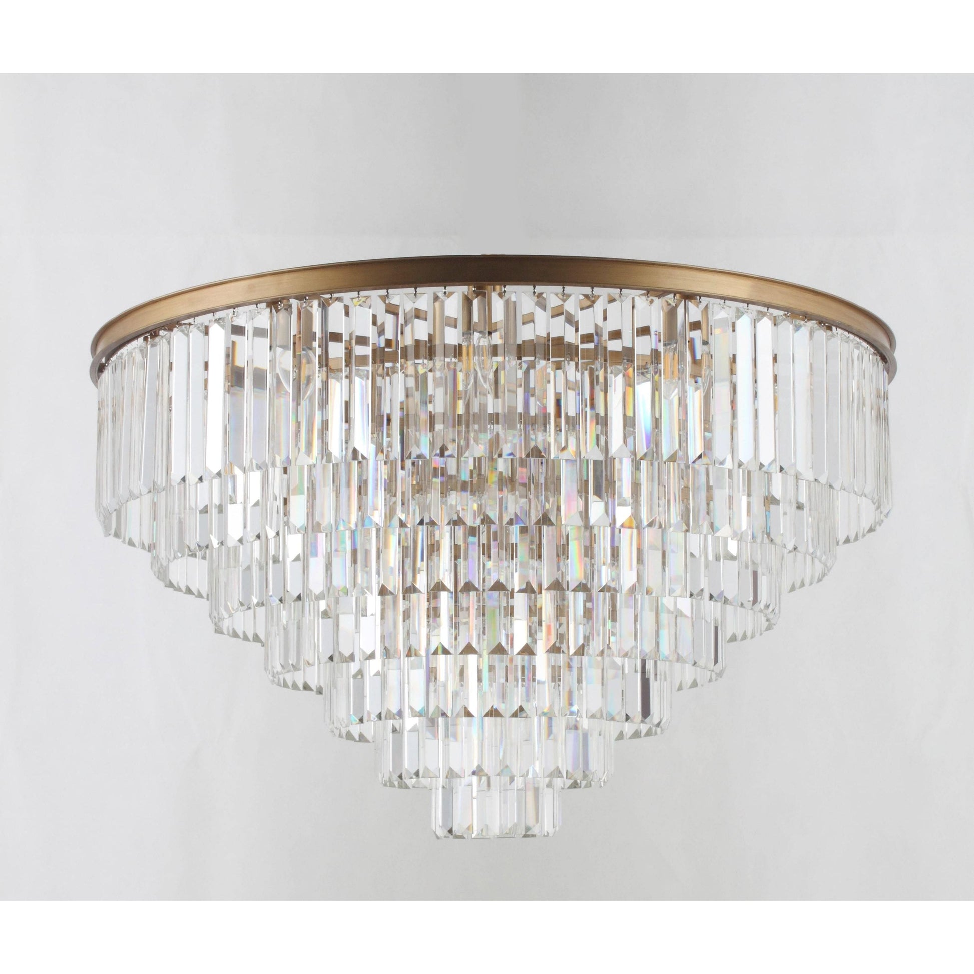 Flush-mount Odeon Round Tiered Crystal Fringe Chandelier Collection - Kavker - 