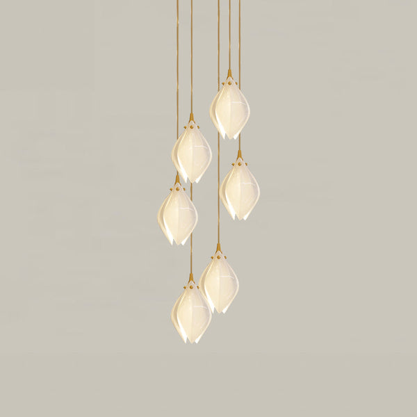 Celeste Flora Ceramic Flower Pendant Light with Brass & White Finish