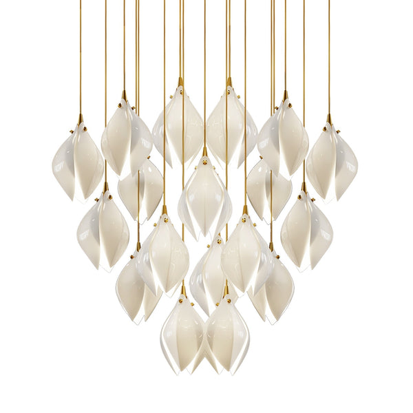 Celeste Flora Ceramic Flower Pendant Light with Brass & White Finish