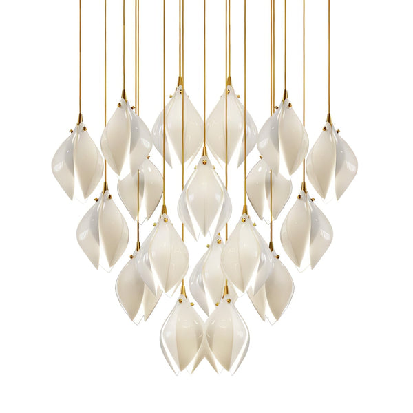 Celeste Flora Ceramic Flower Pendant Light with Brass & White Finish