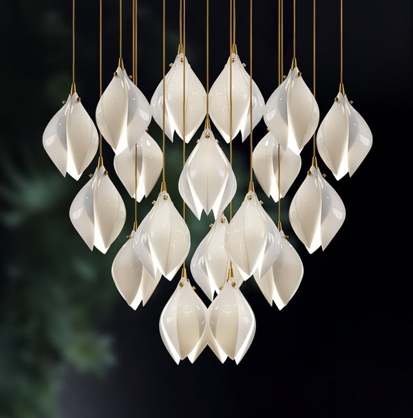 Celeste Flora Ceramic Flower Pendant Light with Brass & White Finish
