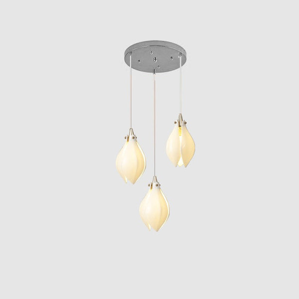 Celeste Flora Ceramic Flower Pendant Light with Brass & White Finish