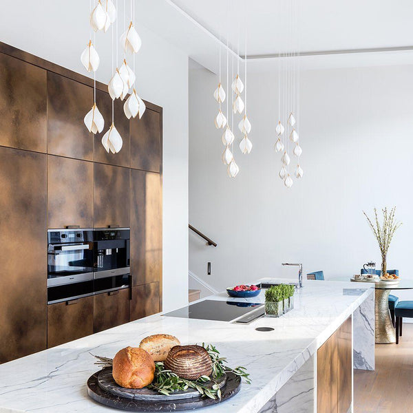 Celeste Flora Ceramic Flower Pendant Light with Brass & White Finish