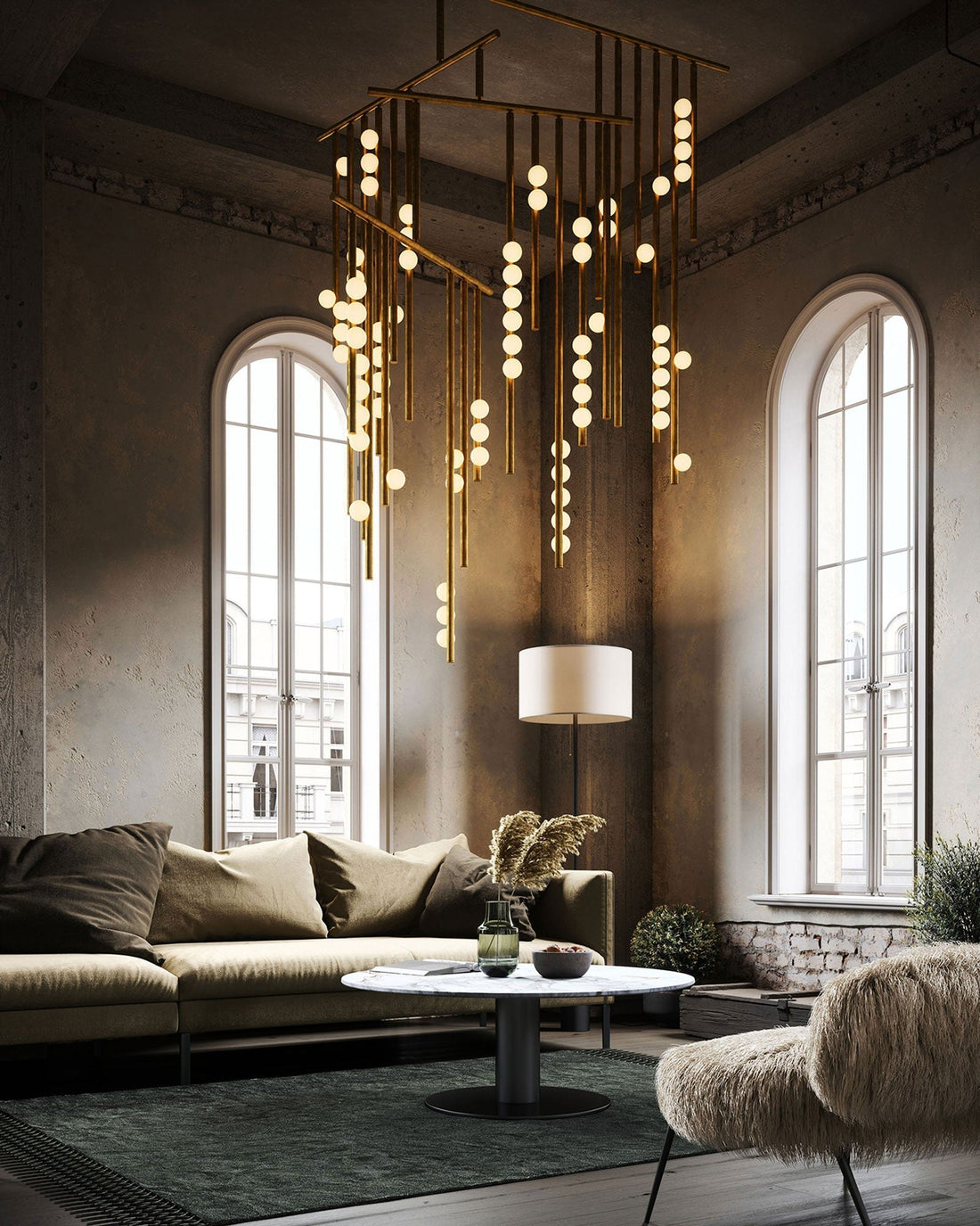 Brass Glass Drop Chandelier-Kavker