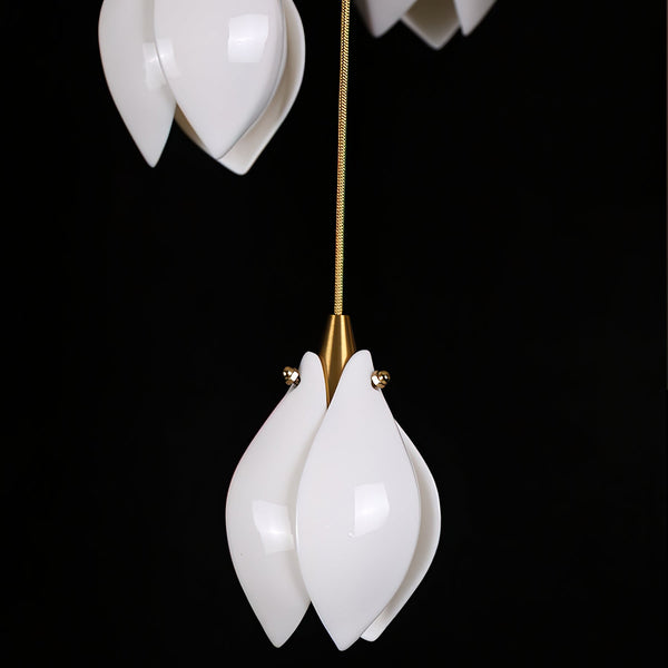 Celeste Flora Ceramic Flower Pendant Light with Brass & White Finish