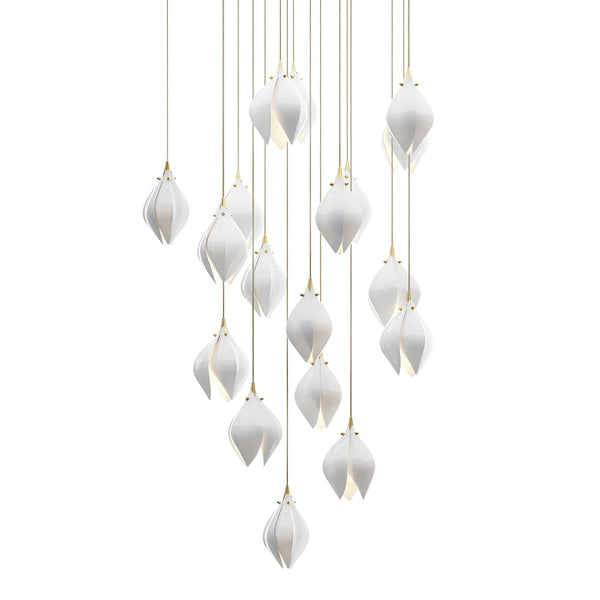 Celeste Flora Ceramic Flower Pendant Light with Brass & White Finish