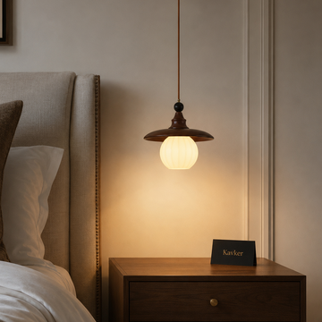 Vintage Wood & Glass Mini Pendant Light