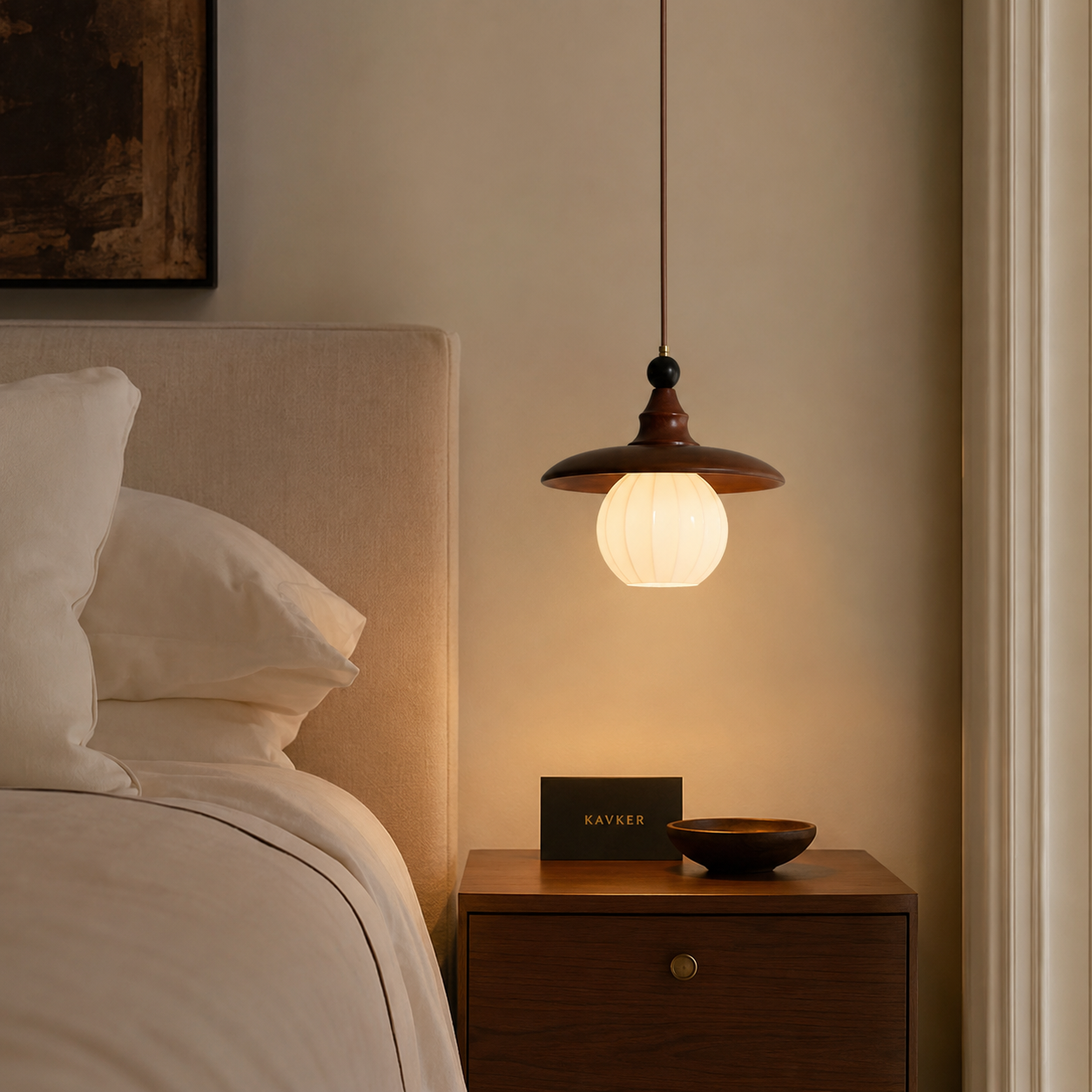 Vintage Wood & Glass Mini Pendant Light