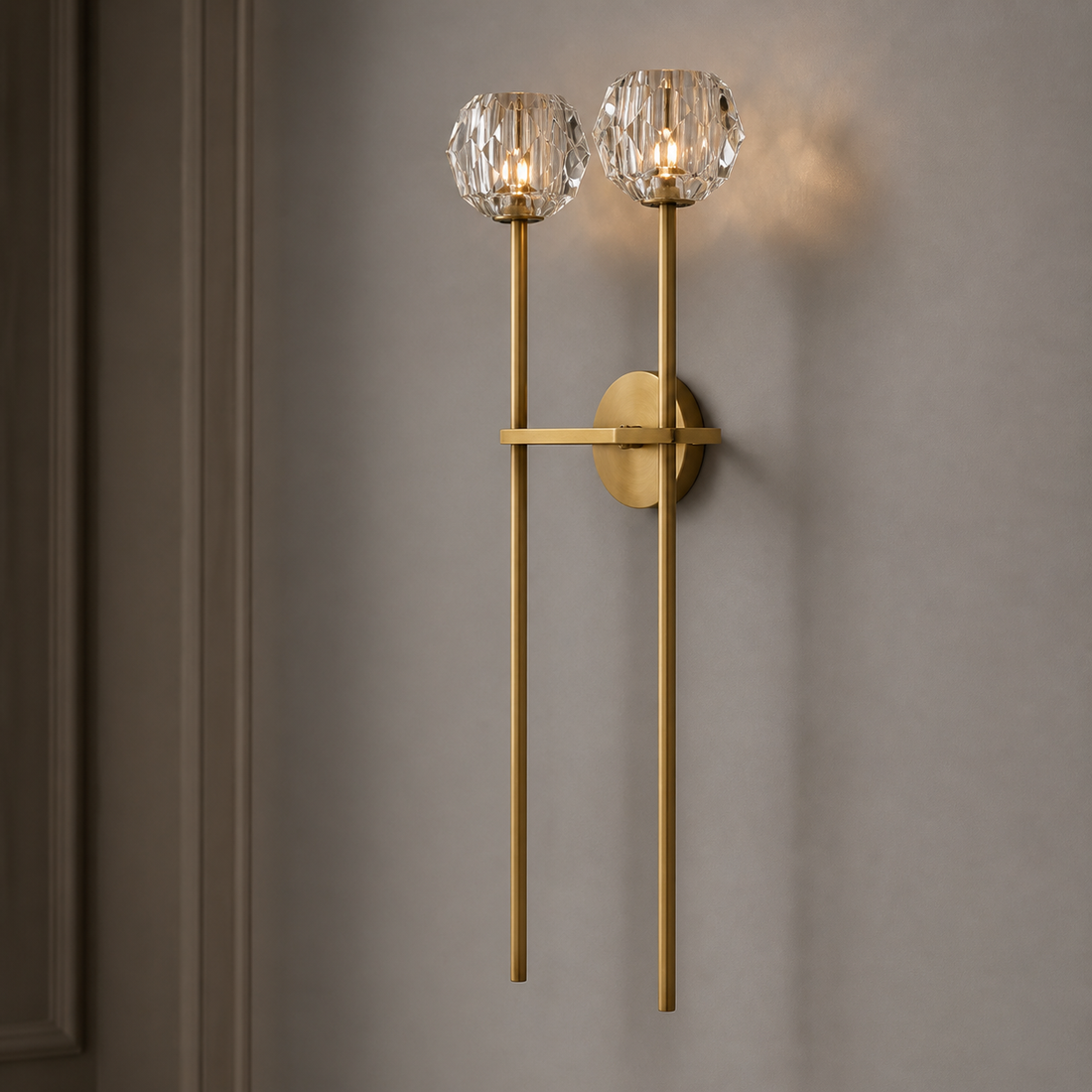 Clear Faceted Glass Grand Double Wall Sconce