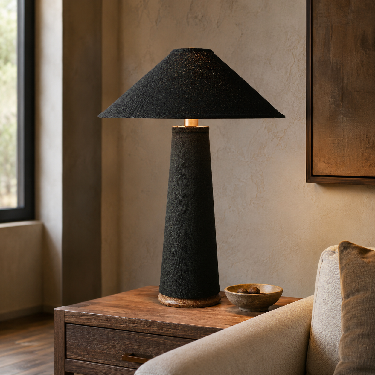 Sculptural Wood Table Lamp