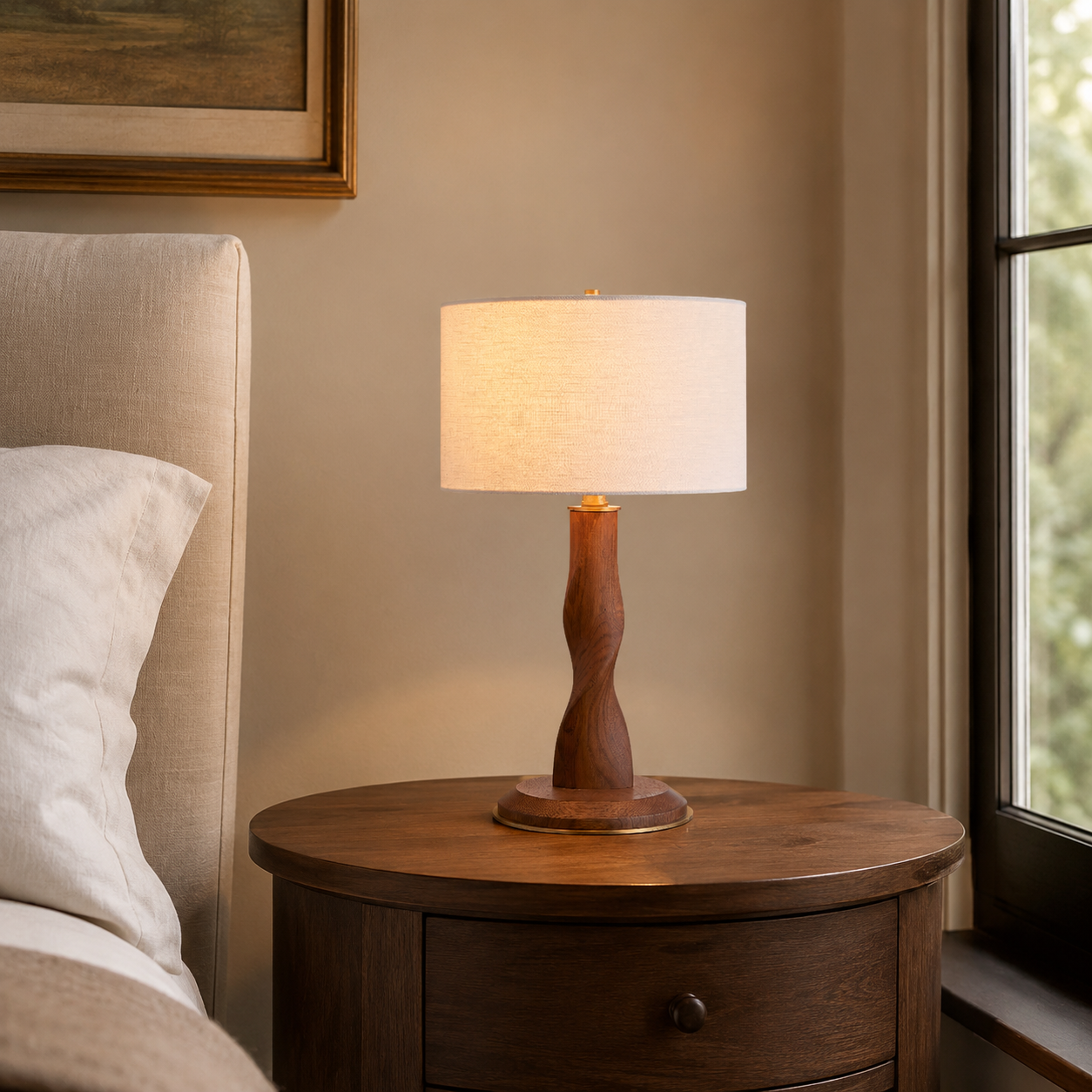 Turned Oak Table Lamp