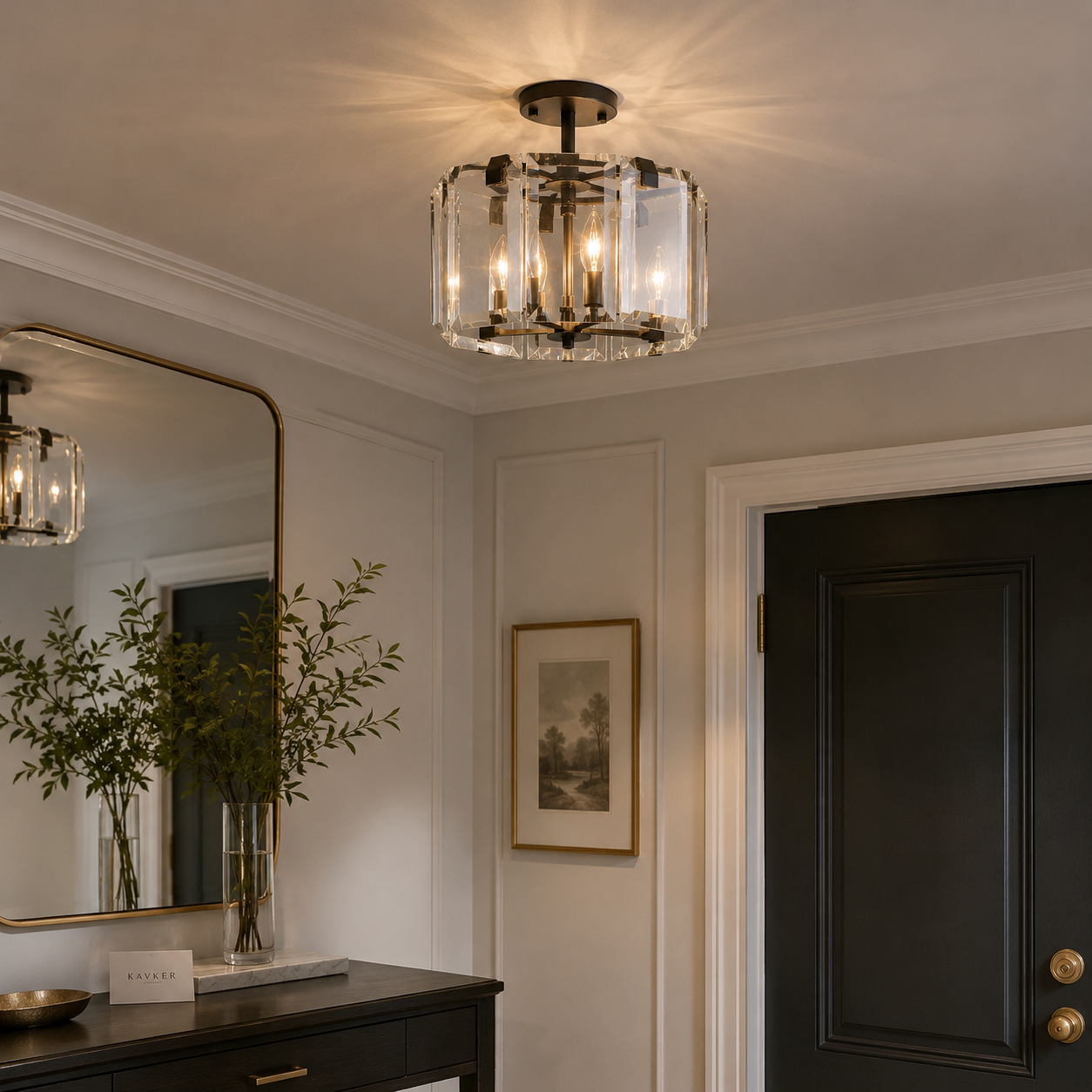Clear Crystal Four-Light Flush Mount Ceiling Light
