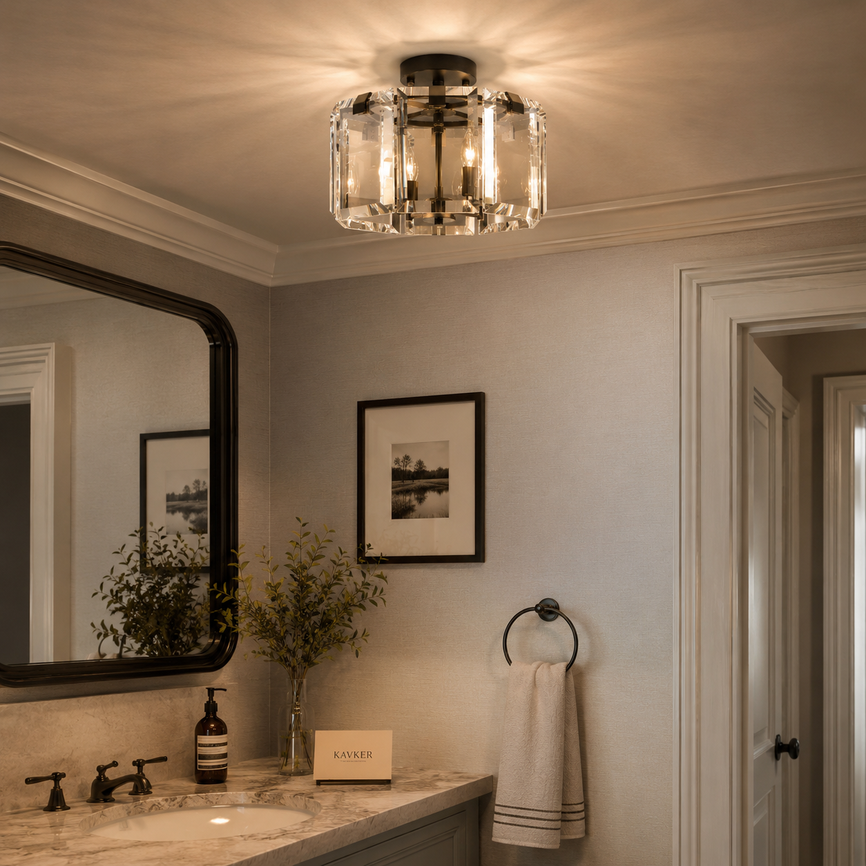 Clear Crystal Four-Light Flush Mount Ceiling Light