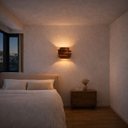 Layered Wood-Grain Iron Wall Sconce
