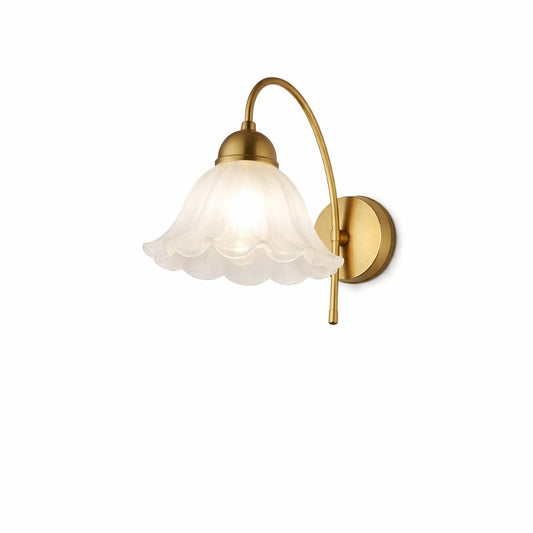 Floral Glass & Brass Curved Arm Wall Sconce