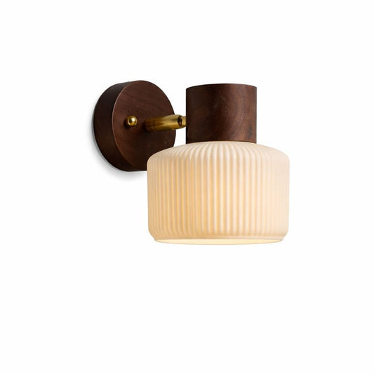 Ribbed Glass & Wood-Tone Wall Sconce