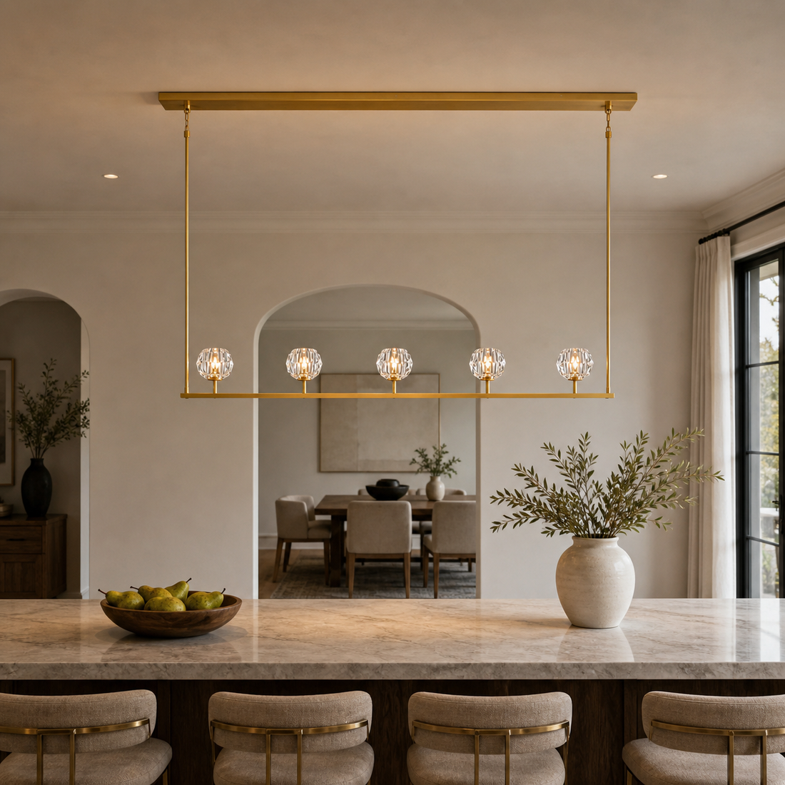 Clear Faceted Glass Linear Chandelier