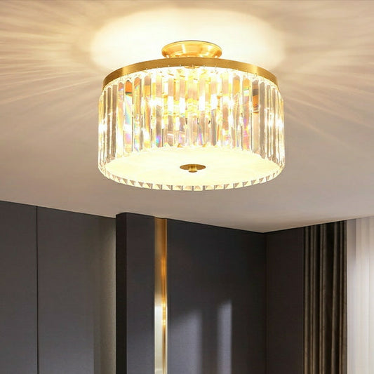 D16" LED Decorative Round Ceiling Lighting Fixture Mini Living/ Bedroom Gold Flush Mount Crystal Chandelier-Kavker