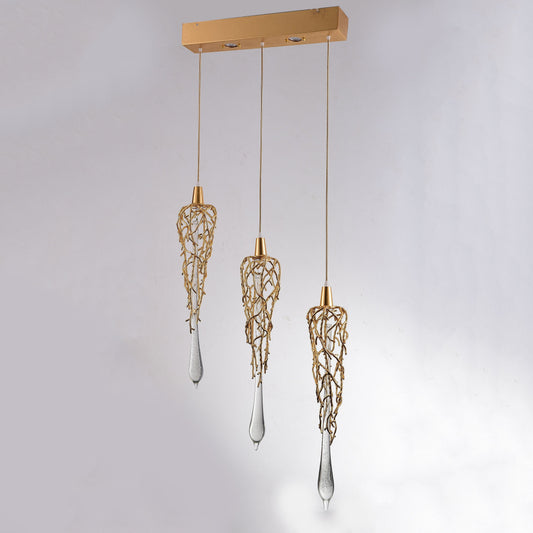 Organic Linear Branching Brass Teardrop Pendant - Kavker