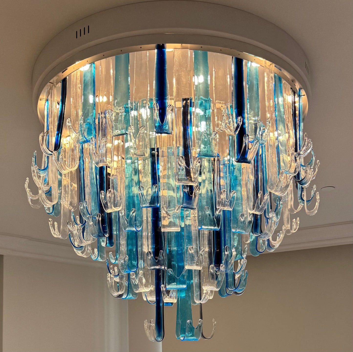 Blue Rainfall Oval Waterfall Murano Glass Chandelier
