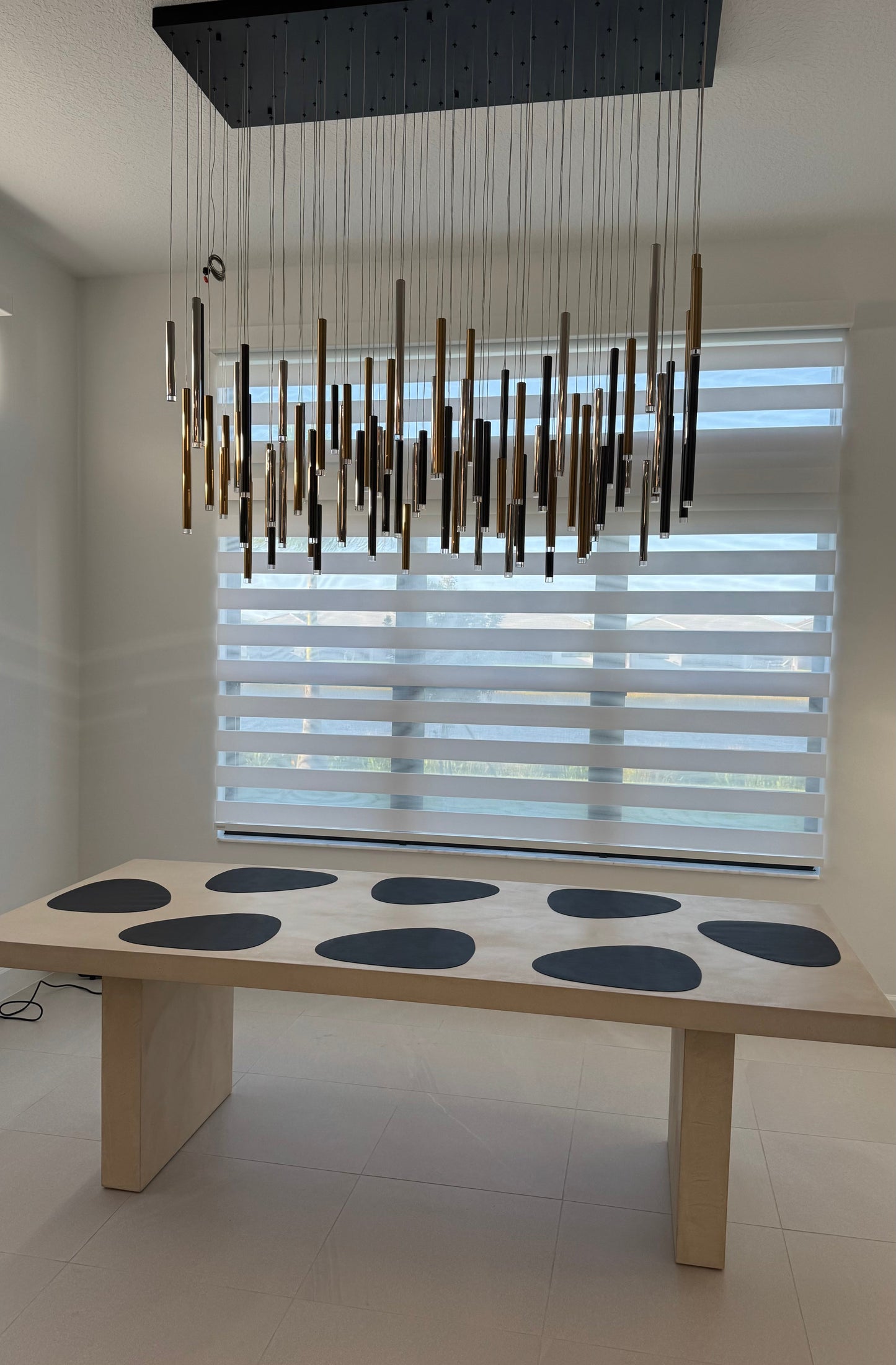 Bellini Rectangular Tri-Tone Tubular Pendant Light Chandelier - Kavker