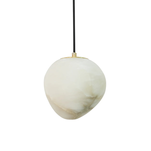 Hand‑Chiseled Galet Alabaster Brass Pendant Lamp – Sculptural Shine