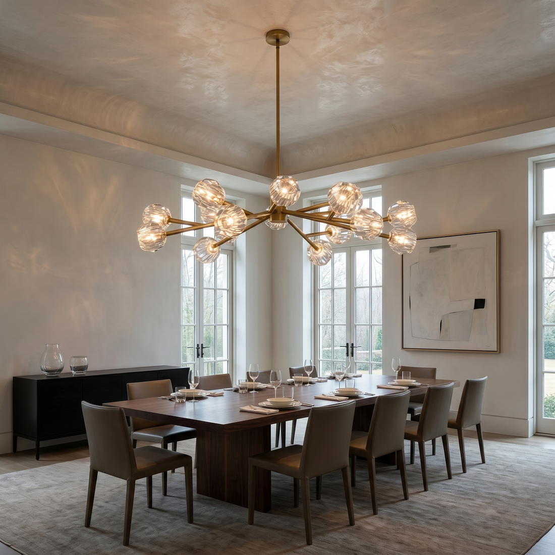 Clear Faceted Glass Round Chandelier