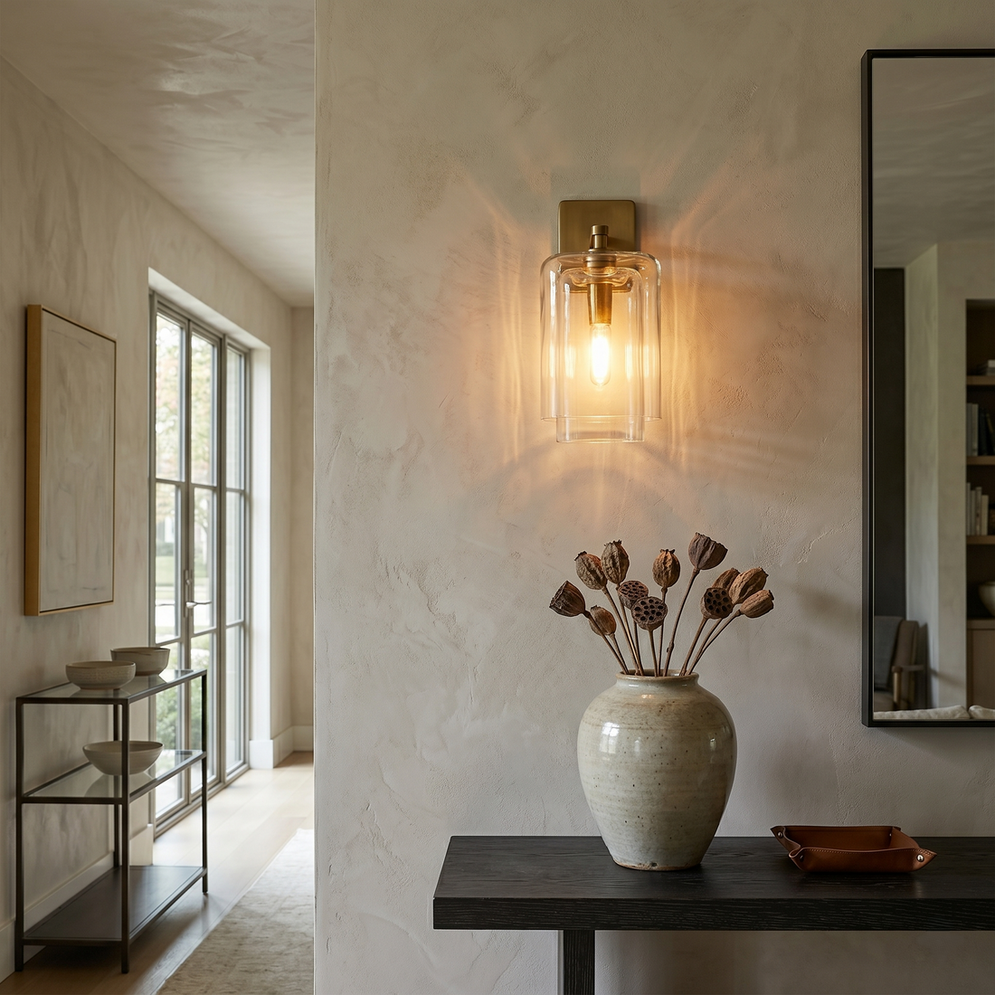 Double-Stacked Clear Glass Wall Sconce