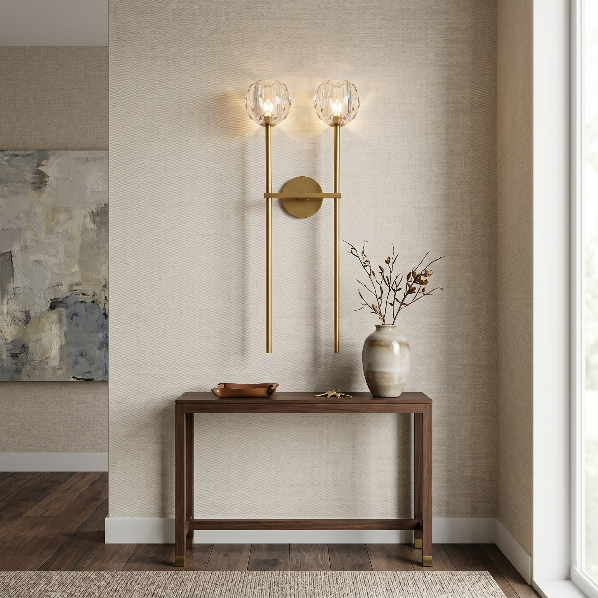 Clear Faceted Glass Grand Double Wall Sconce