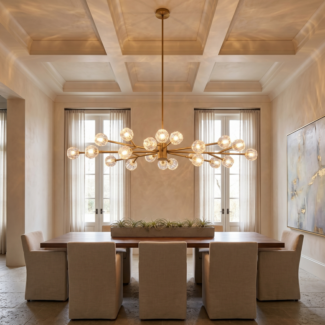 Clear Faceted Glass Oval Chandelier