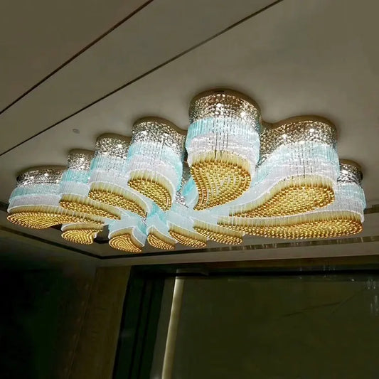 Custom Extra Large Flush Mount Floral Crystal Chandelier for Hotel/Restaurant/Villa-Kavker