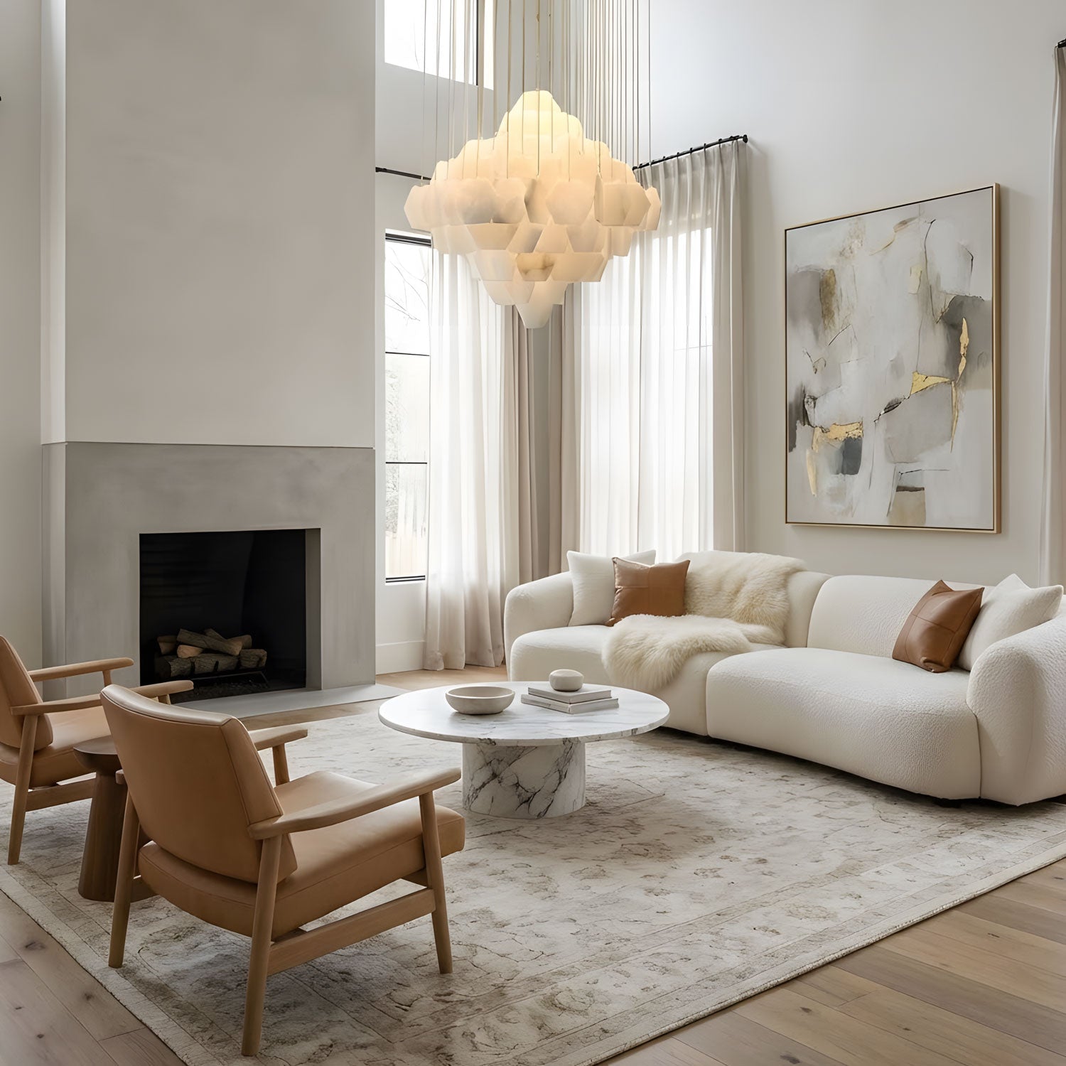 Elegant Hexa Alabaster Cascade Chandelier - Kavker