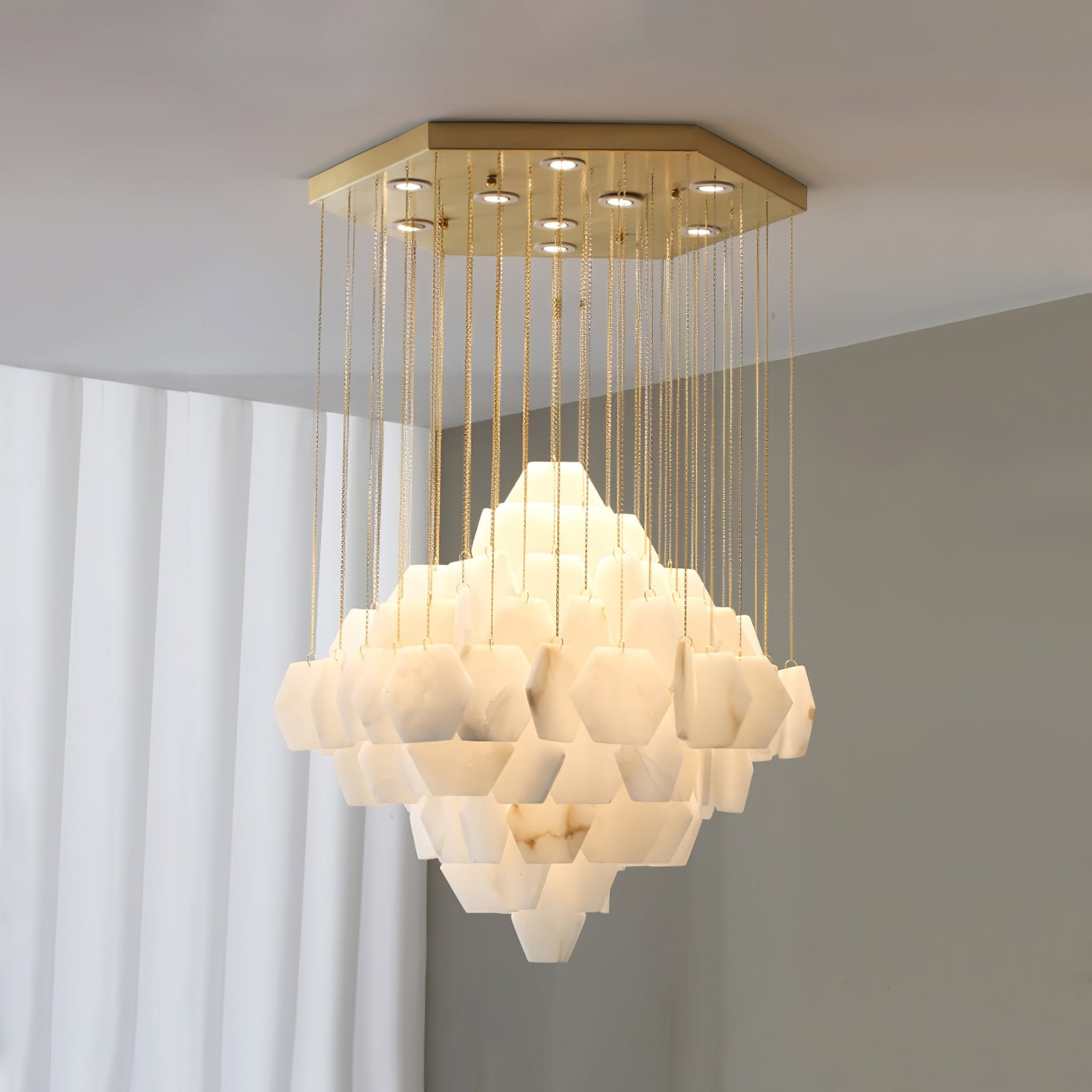 Elegant Hexa Alabaster Cascade Chandelier - Kavker