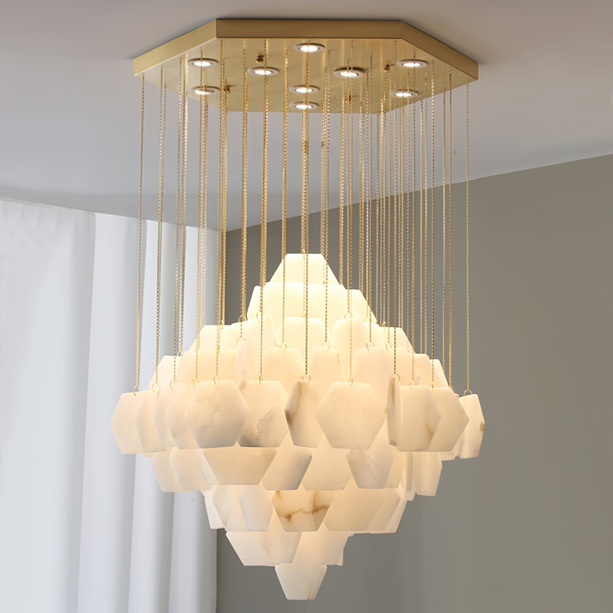 Elegant Hexa Alabaster Cascade Chandelier - Kavker