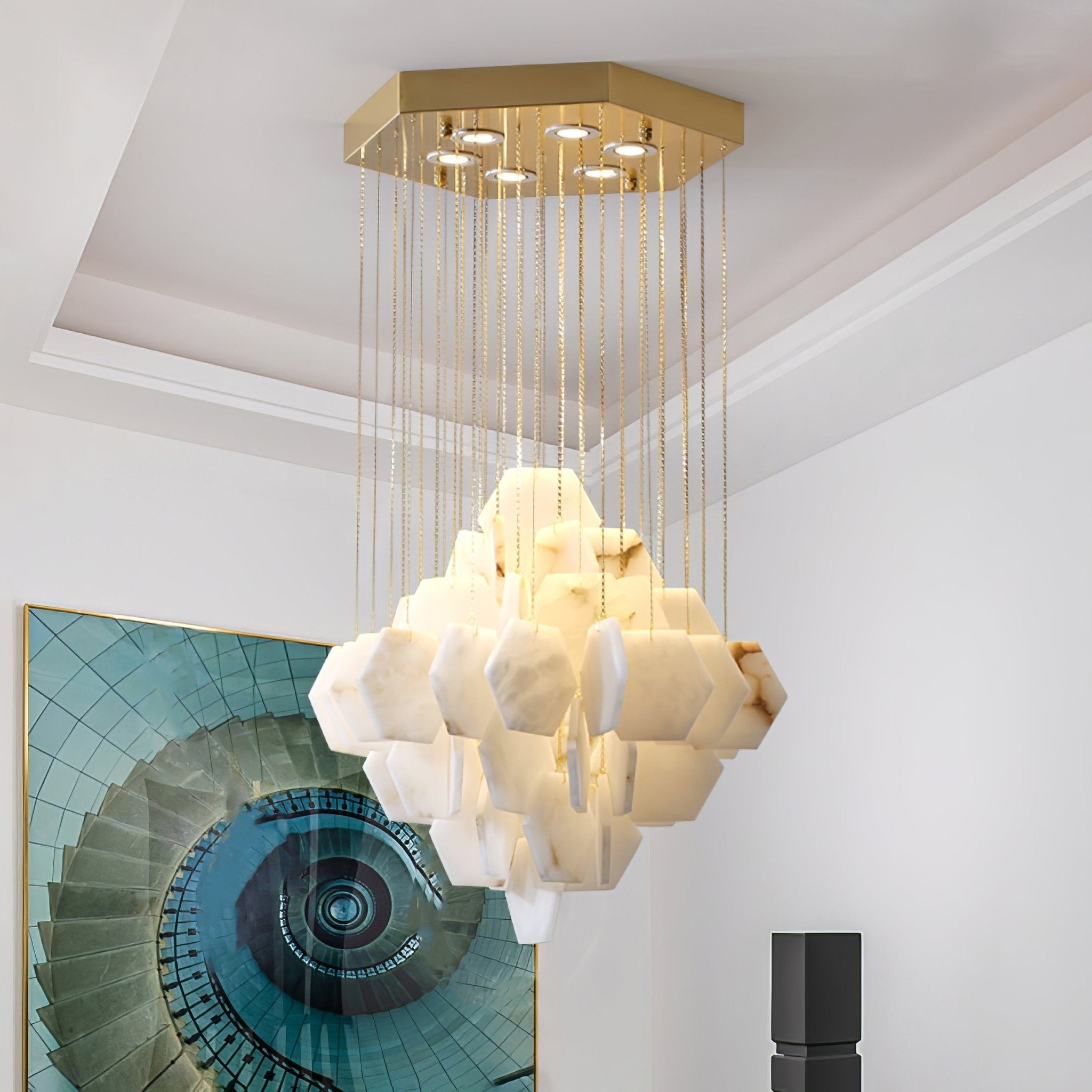 Elegant Hexa Alabaster Cascade Chandelier - Kavker