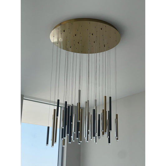 Bellini Round Metal Tubular Pendant Light Chandelier - Kavker -