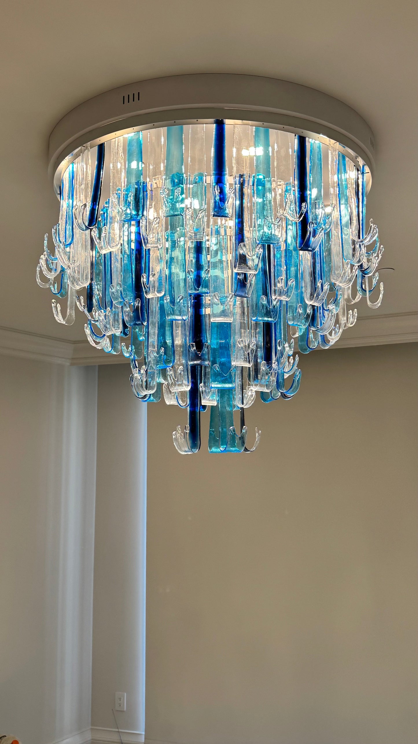 Blue Rainfall Oval Waterfall Murano Glass Chandelier