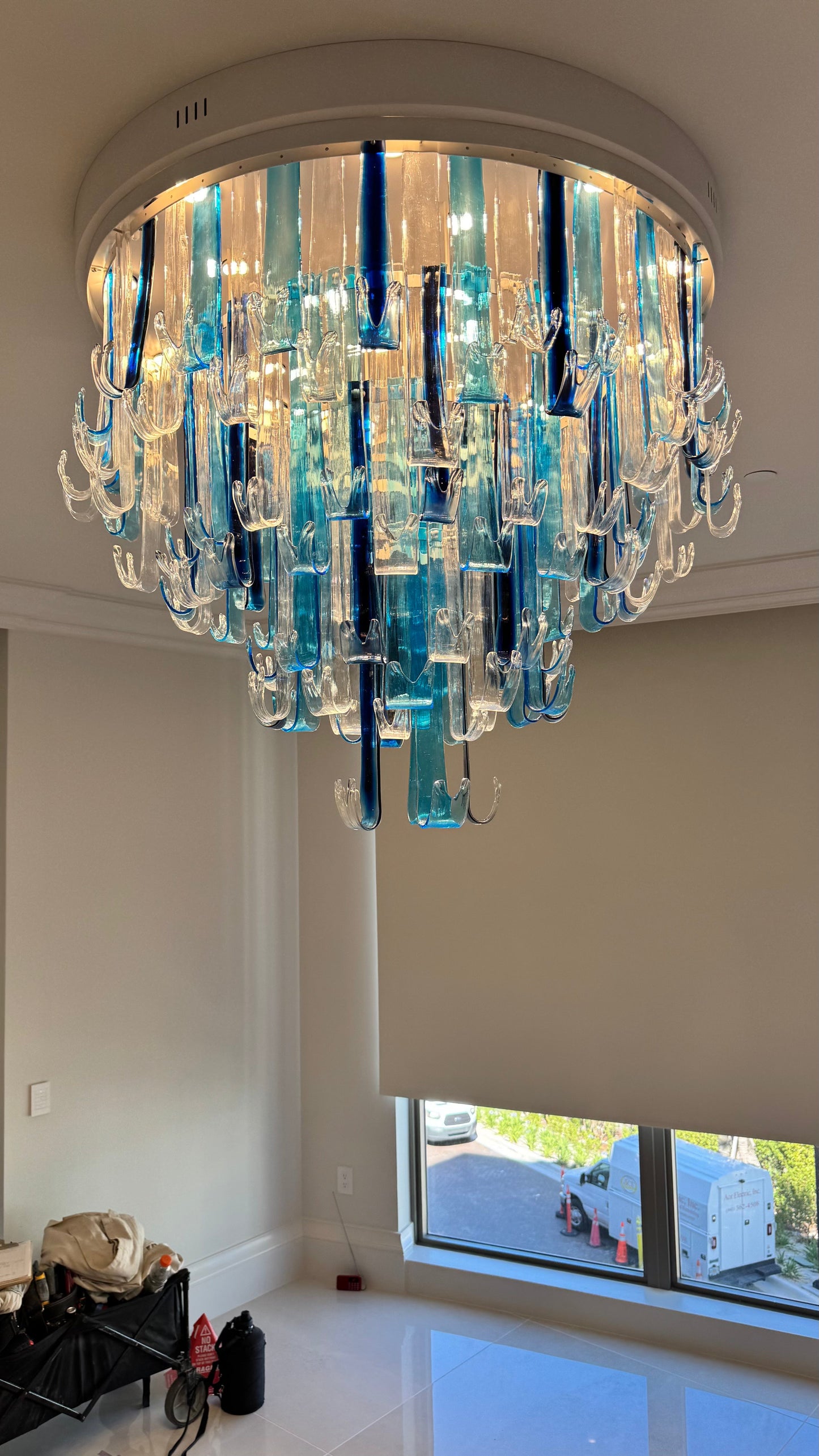 Blue Rainfall Oval Waterfall Murano Glass Chandelier