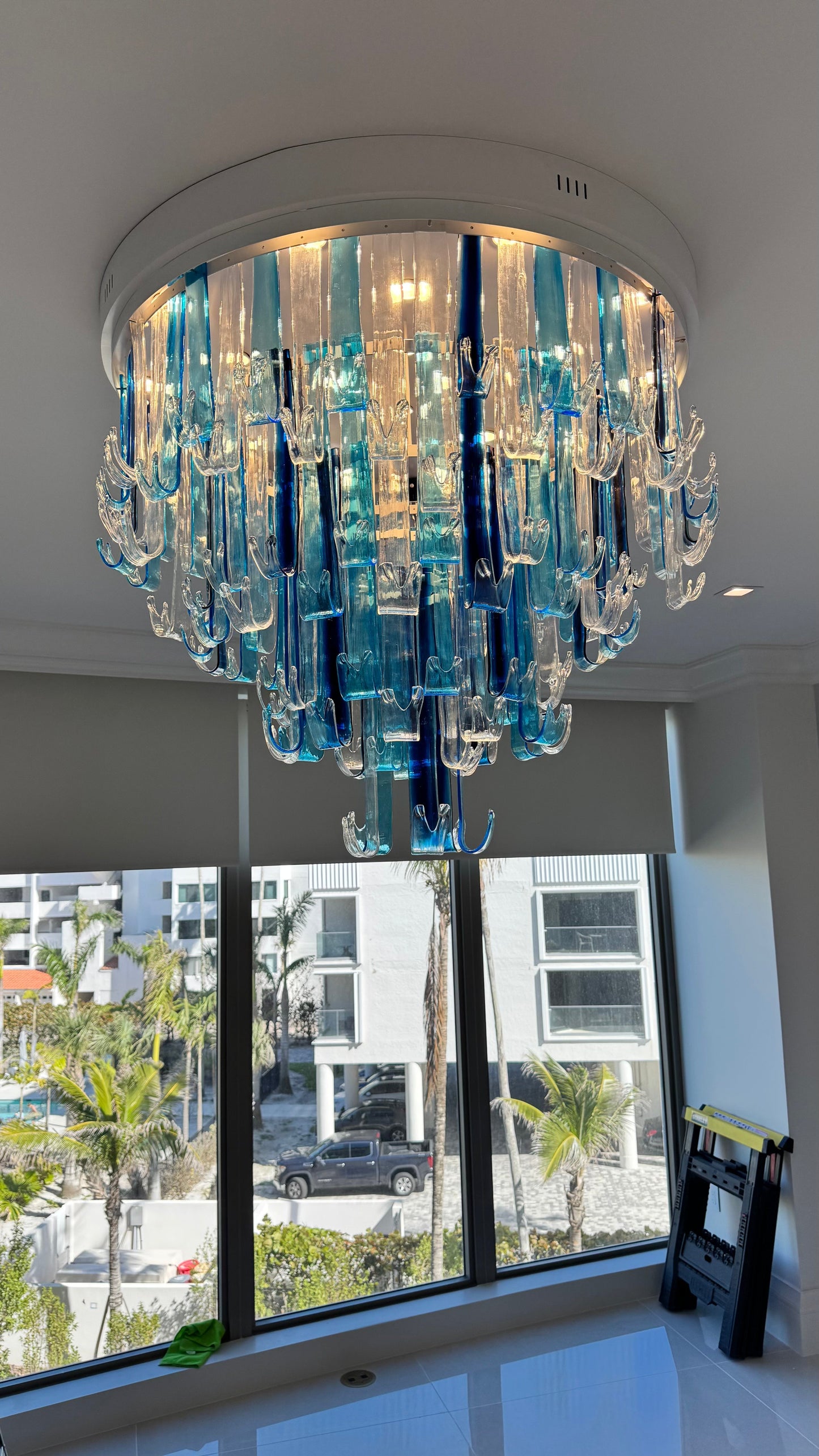 Blue Rainfall Oval Waterfall Murano Glass Chandelier