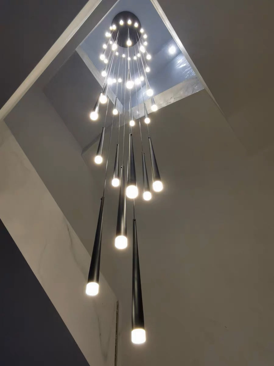 Minimalism Black Metal Ceiling Pendant Lighting Fixture For Staircase in Gold/ Black Finish