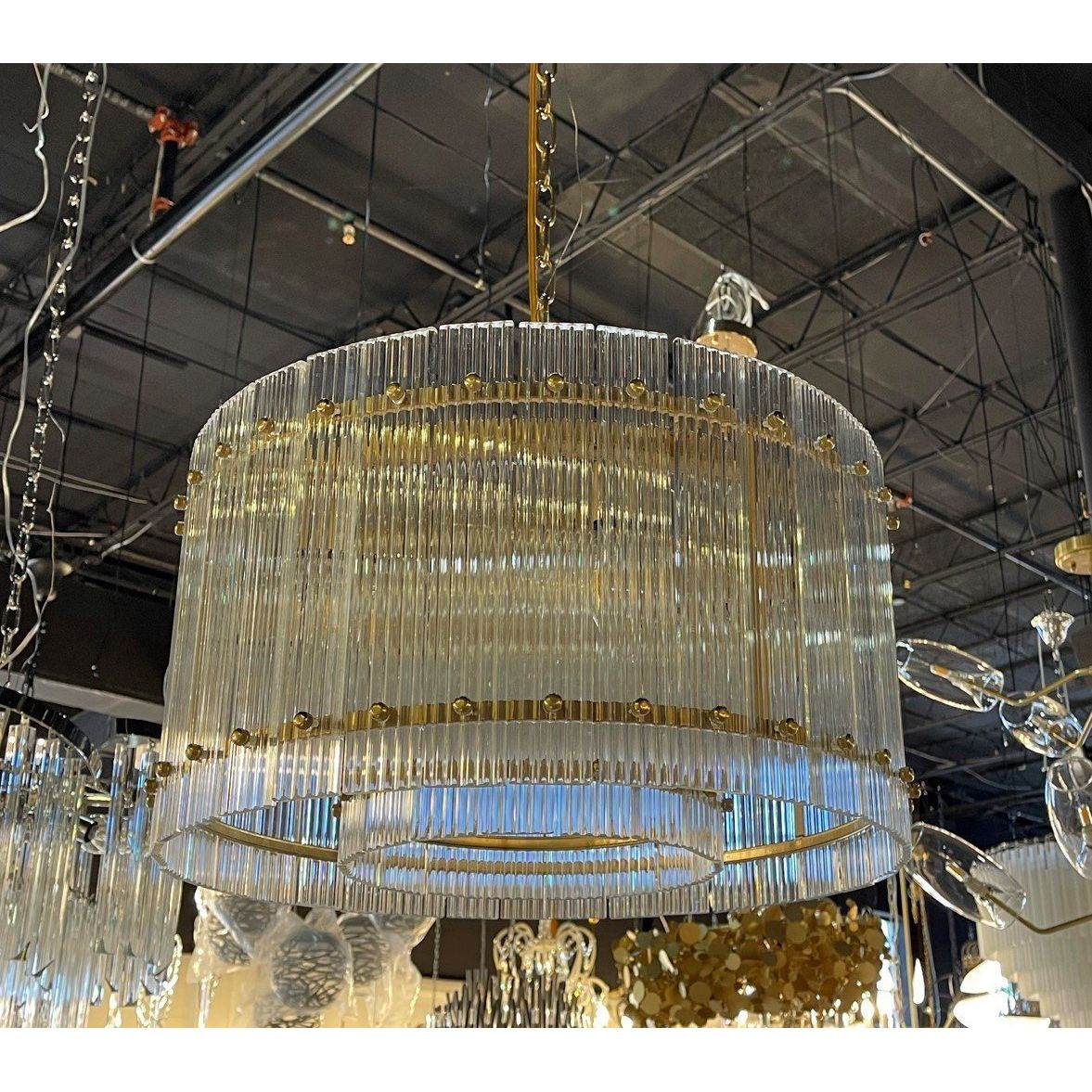 Carmel Round Ribbed Glass Tile Chandelier - Kavker - Size