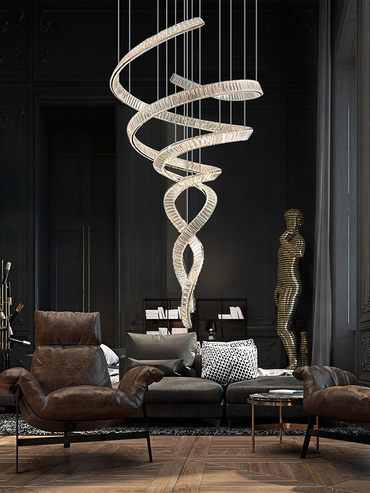 Tall Twisting Glass Staircase Chandelier - CasaraHouse