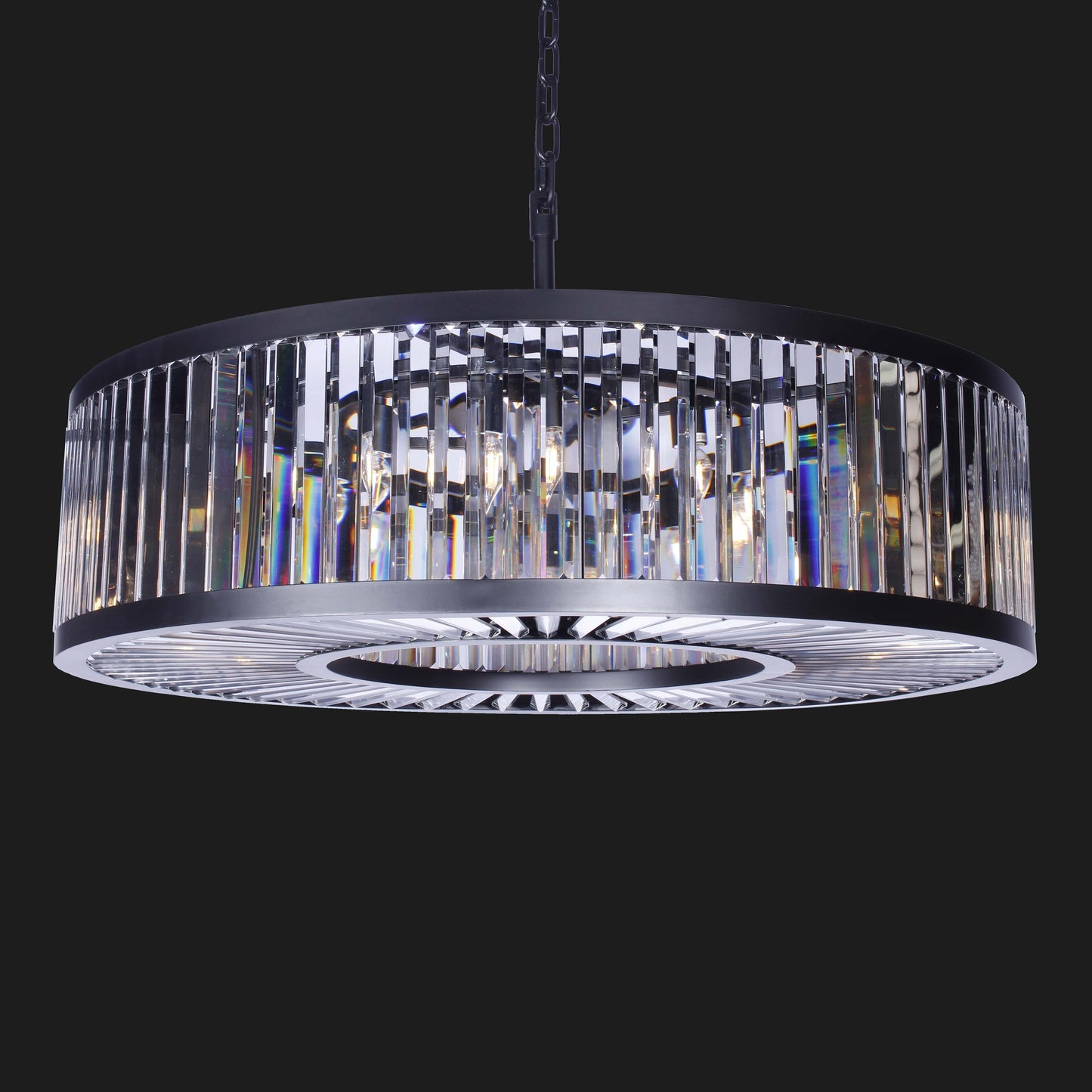 Apex Oro 43"W Round Crystal Fringe Prism Chandelier - Kavker - 