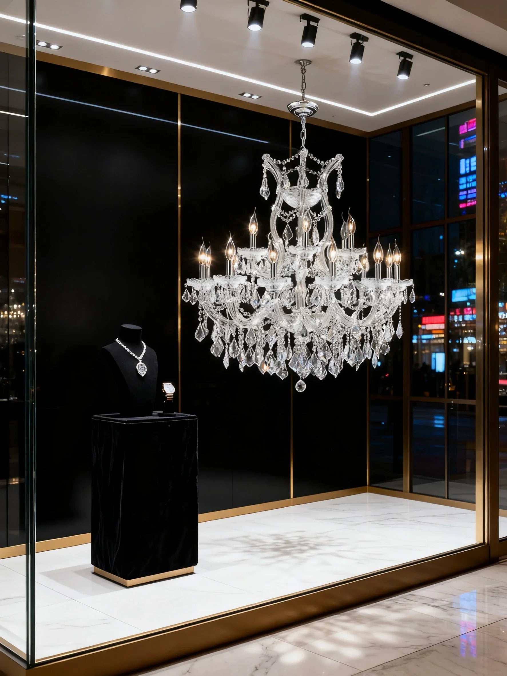 33'' Wide Chrome Chandelier 19 Lights Maria Theresa Crystal Chandelier for Dining Room MT01L19C