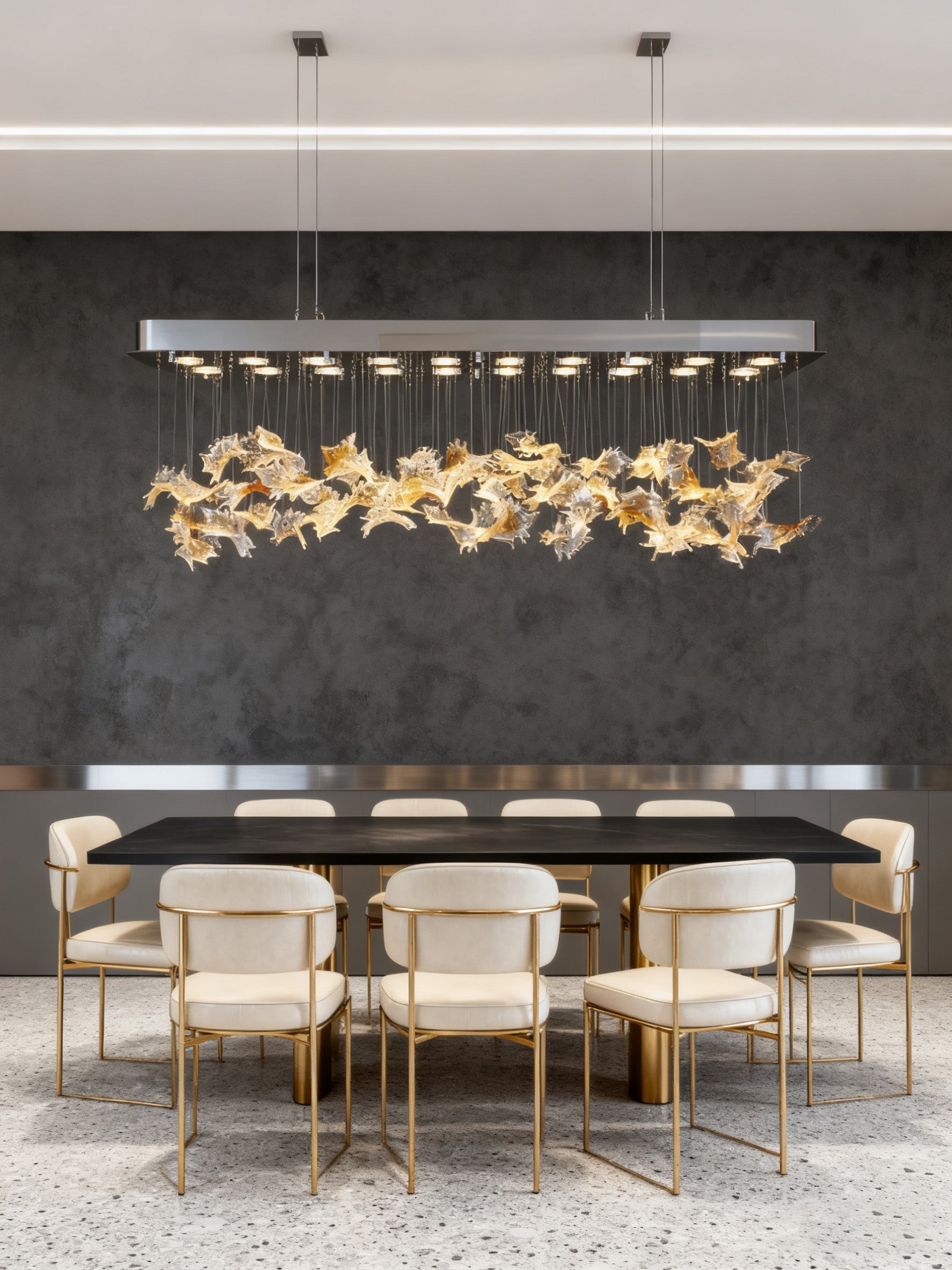59 Inch Rectangle Modern Glass Leaf Chandelier for Dining Room