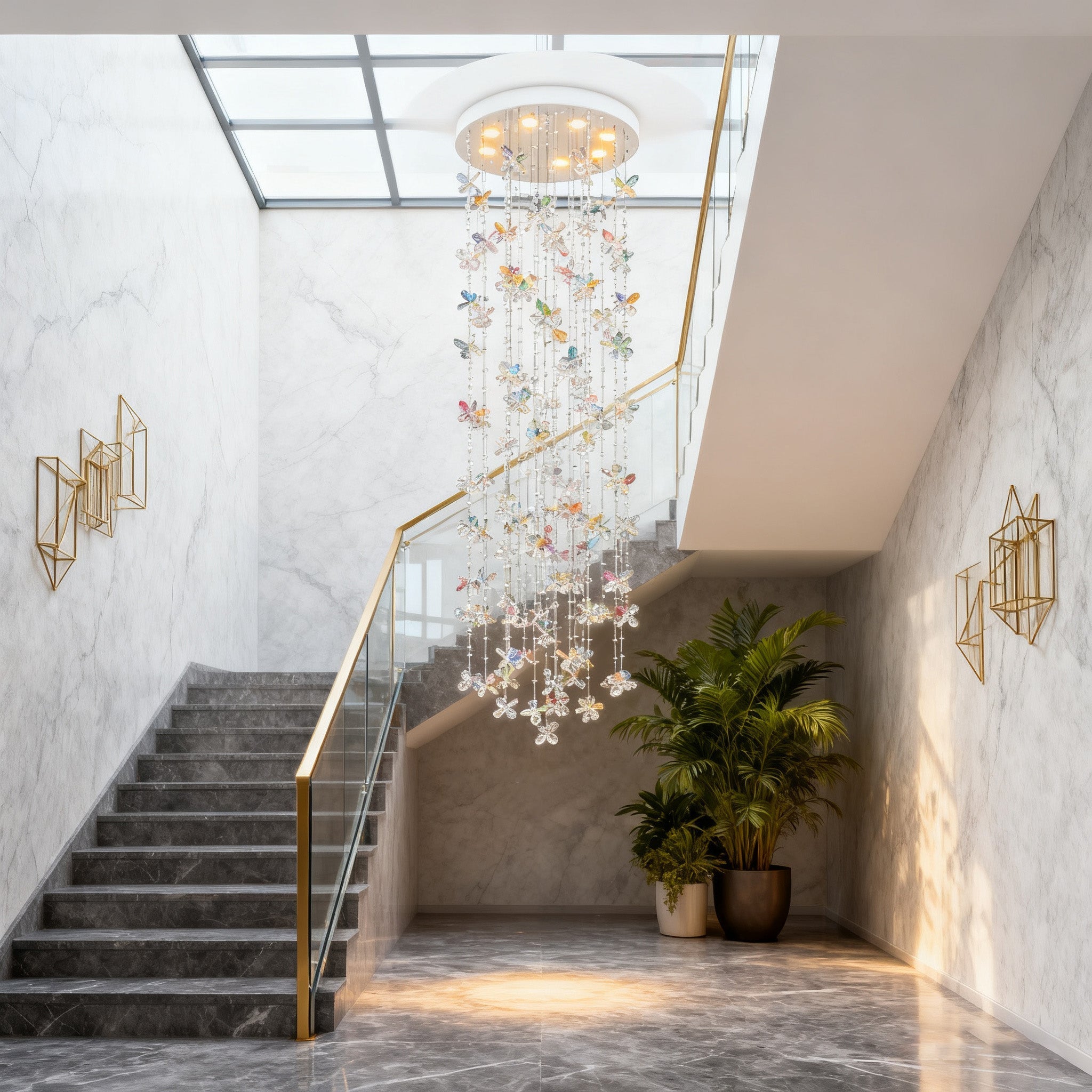 79'' Long Staircase Chandelier Modern Sparkling Crystal Lighting for High Ceilings